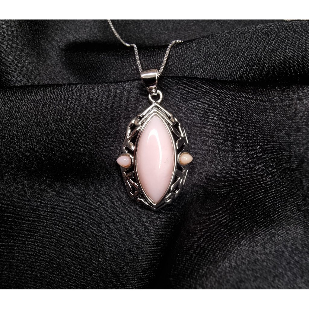 Pink Agate Pendant Necklace In Sterling Silver 925 Bbj Signed 54$